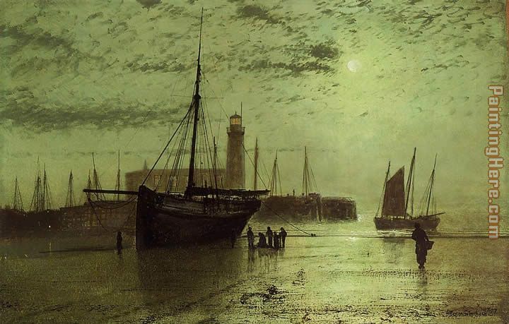 The Lighthouse at Scarborough painting - John Atkinson Grimshaw The Lighthouse at Scarborough art painting